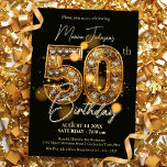 Gleaming Gold and Black 50th Birthday Celebration Invitation<br><div class="desc">Imagine the excitement in the air as you prepare to celebrate your loved one's monumental 50th birthday. This is no ordinary milestone—it’s a golden jubilee deserving of a grand celebration. Our customizable 50th Birthday Invitation is the perfect way to set the tone for this unforgettable event. The invitation dazzles with...</div>
