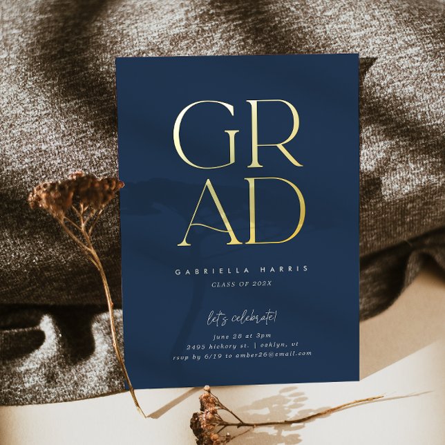 Gleaming Grad 2023 | Gold + Navy Blue Graduation Foil Invitation (Gleaming Grad 2023 | Gold + Navy Blue Graduation Foil Invitation)