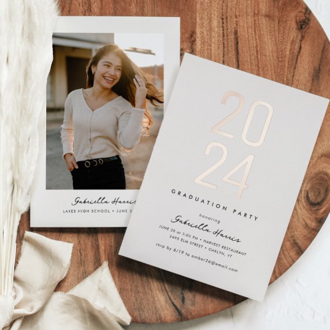 Gleaming Grad 2024 | Rose Gold Photo Graduation Foil Invitation (Gleaming Grad 2024 | Graduation Photo Announcement)