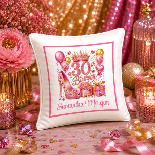 Gleaming Hot Pink Glitter 30th Birthday Pillow