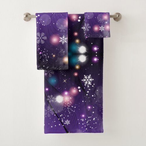 Gleaming Misty Purple Christmas Winter Wonderland Bath Towel Set
