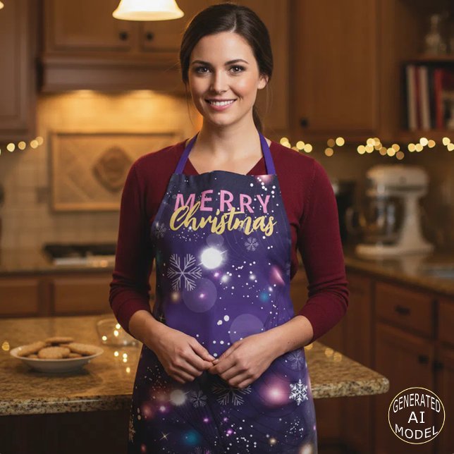 Gleaming Purple Winter Wonderland Merry Christmas Apron (Creator Uploaded)