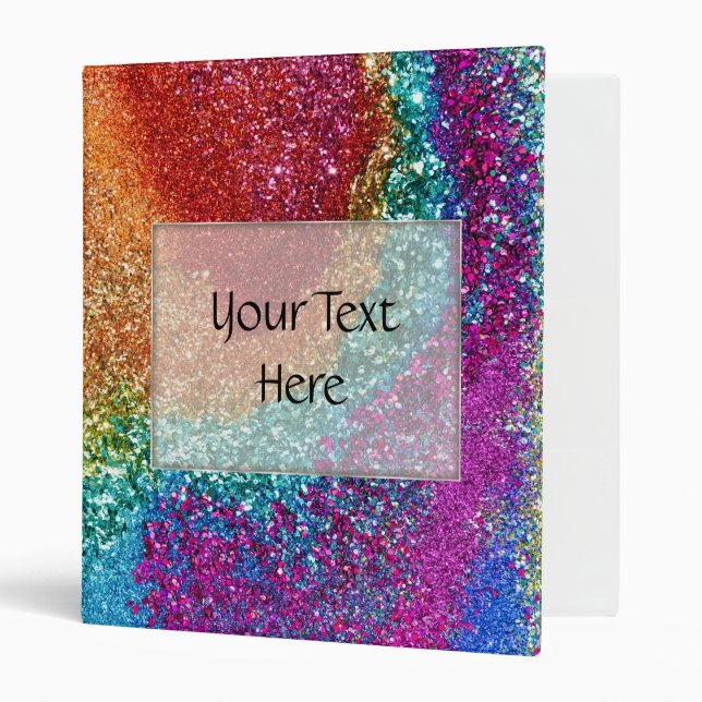 Gleaming Rainbow Glitter Swirl 3 Ring Binder (Front/Inside)