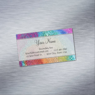 Gleaming Rainbow Glitter Swirl Business Card Magnet
