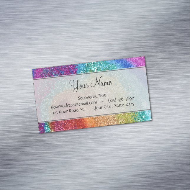 Gleaming Rainbow Glitter Swirl Business Card Magnet (In Situ)