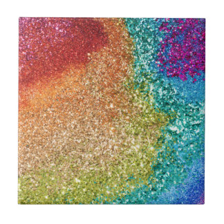 Gleaming Rainbow Glitter Swirl Ceramic Tile