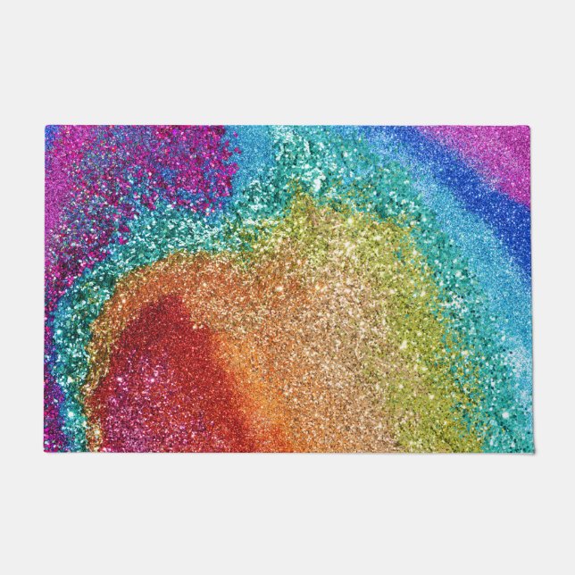 Gleaming Rainbow Glitter Swirl Doormat (Front)