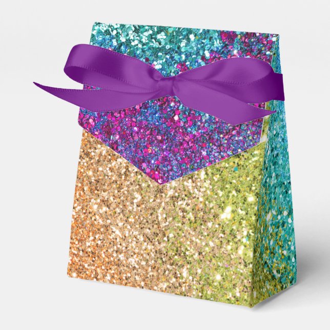 Gleaming Rainbow Glitter Swirl Favor Boxes (Front Side)