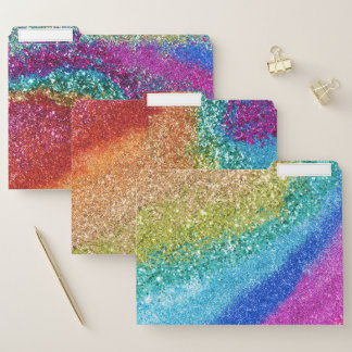 Gleaming Rainbow Glitter Swirl File Folder