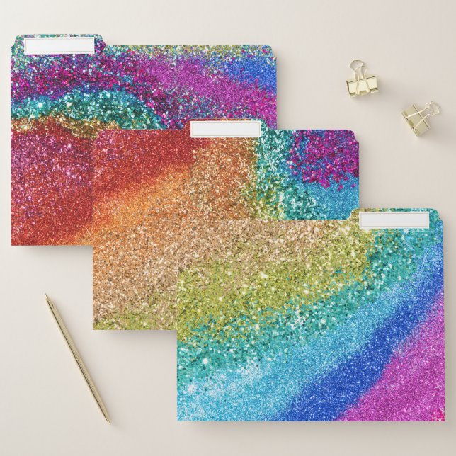 Gleaming Rainbow Glitter Swirl File Folder (Set)