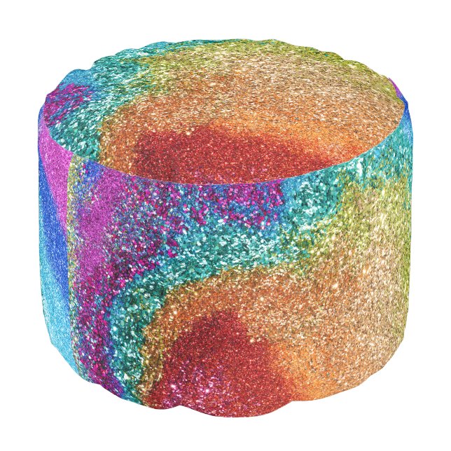 Gleaming Rainbow Glitter Swirl Pouf (Angled Front)