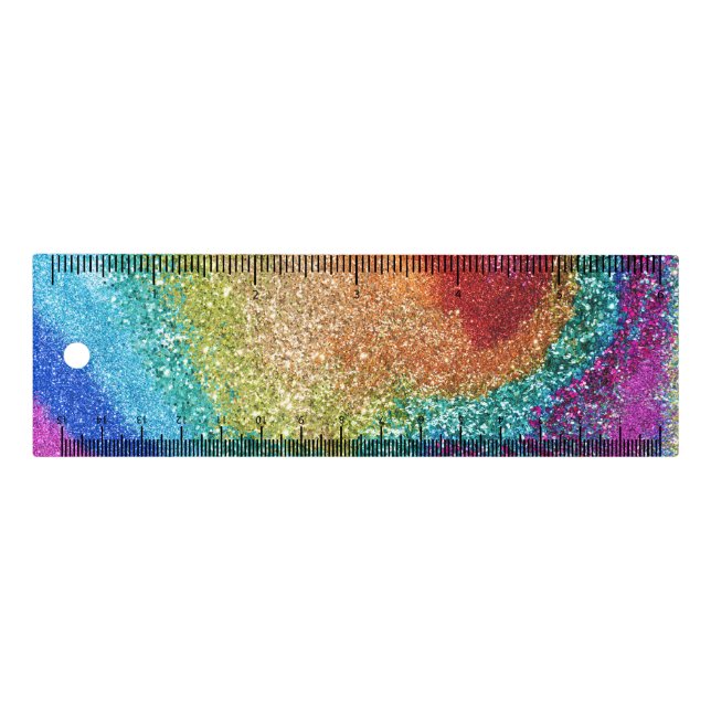 Gleaming Rainbow Glitter Swirl Ruler (Front)