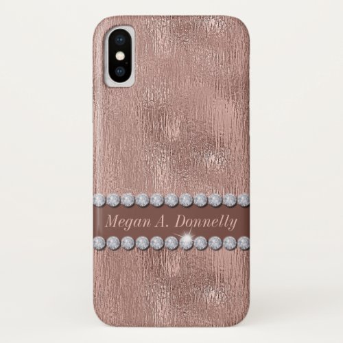 Gleaming Textured Rose Gold Foil and Diamonds iPhone X Case