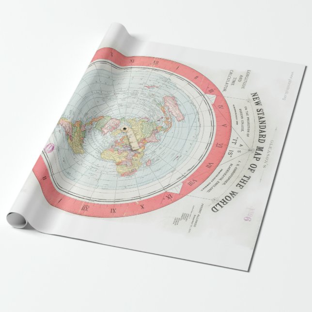 Gleason's 'NEW STANDARD MAP OF THE WORLD' Wrap Wrapping Paper (Unrolled)
