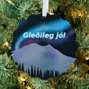 Gleðileg Jól - Blue Aurora Ornament Card