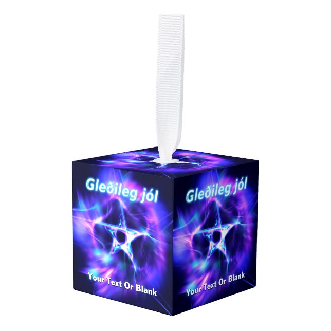 Gleðileg Jól - Bright Star Cube Ornament (Front Angled)