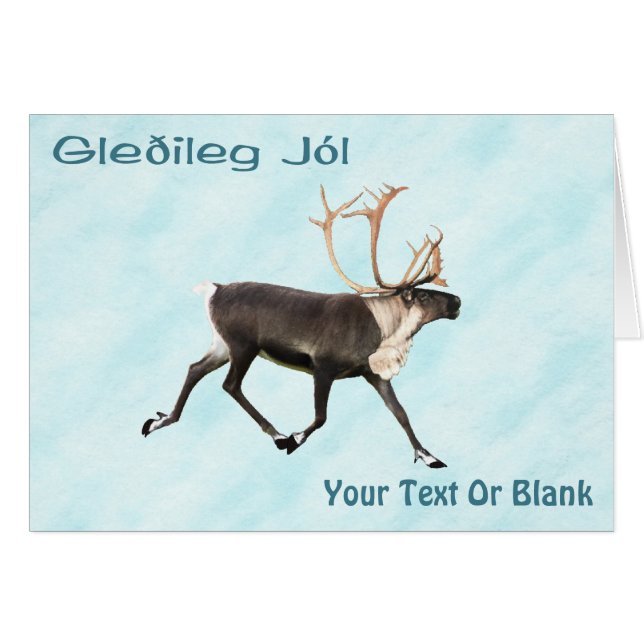 Gleðileg Jól - Bull Caribou (Reindeer) On Snow (Front Horizontal)