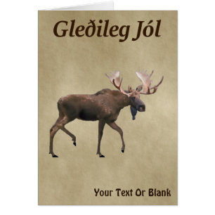 Gleðileg Jól - Bull Moose On Old Paper Cards