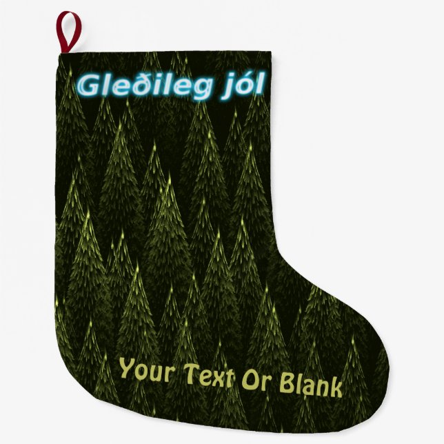 Gleðileg Jól - Conifers Large Christmas Stocking (Front)