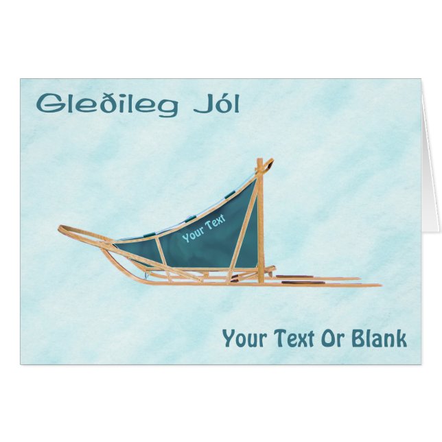 Gleðileg Jól - Dog Sled On Snow Cards (Front Horizontal)