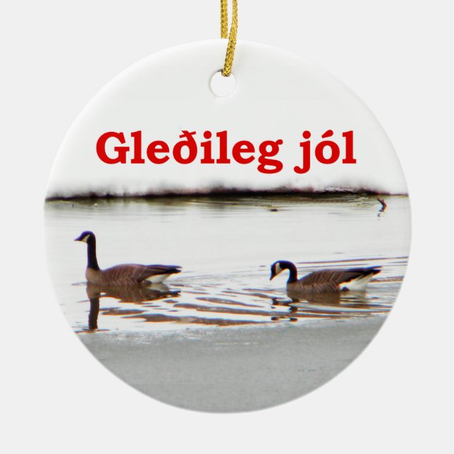 Gleðileg jól - Honkers - Canada Geese Ceramic Ornament (Front)