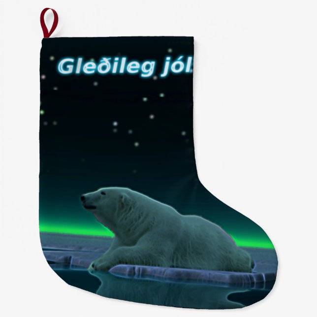 Gleðileg jól - Ice Edge Polar Bear Large Christmas Stocking (Front)
