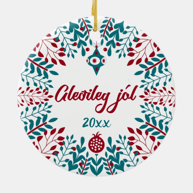 Gleðileg jól, Icelandic Christmas Greeting Ceramic Ornament (Back)