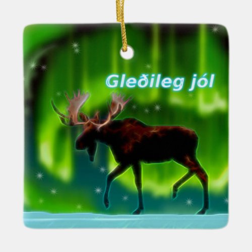 Gleileg jl _ Northern Lights Moose Ceramic Ornament