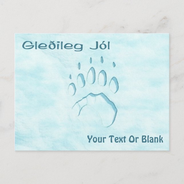 Gleðileg Jól - Polar Bear Paw Print Postcard (Front)