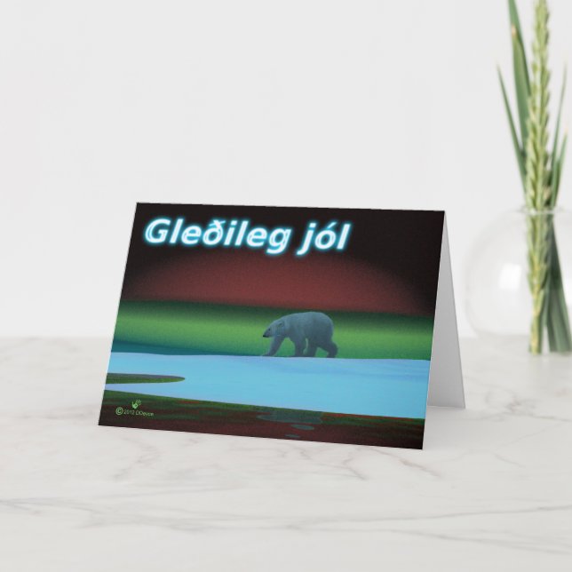 Gleðileg Jól - Polar Lights Polar Bear Holiday Card (Front)
