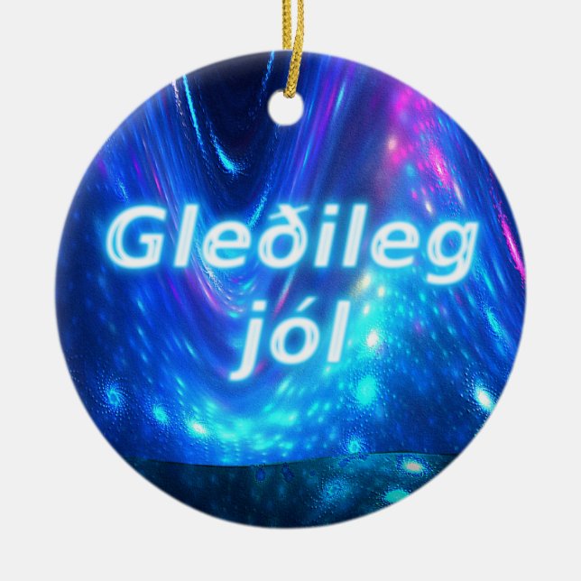 Gleðileg Jól - Qaanaaq - Northern Lights Ceramic Ornament (Front)