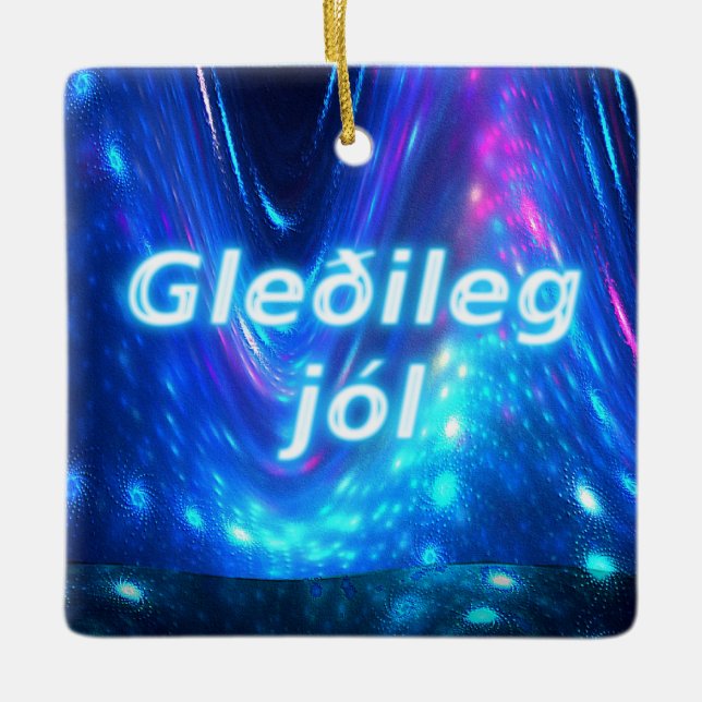 Gleðileg Jól - Qaanaaq - Northern Lights Ceramic Ornament (Front)