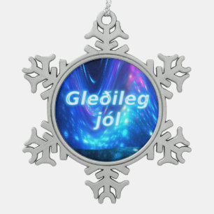 Gleðileg Jól - Qaanaaq - Northern Lights Snowflake Pewter Christmas Ornament