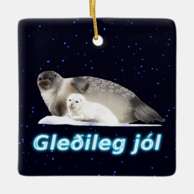 Gleðileg Jól - Ringed Seal Ceramic Ornament (Front)