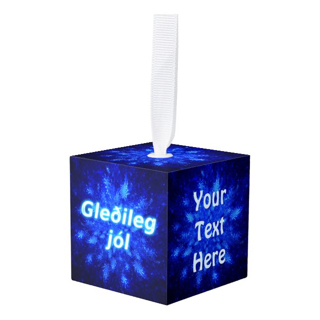 Gleðileg jól - Snowburst Cube Ornament (Front Angled)