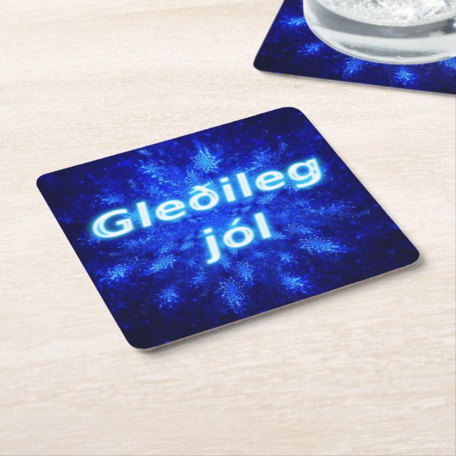 Gleðileg jól - Snowburst Square Paper Coaster (Angled)