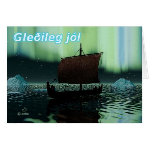 Gleileg Jl _ Viking Ship And Northern Lights