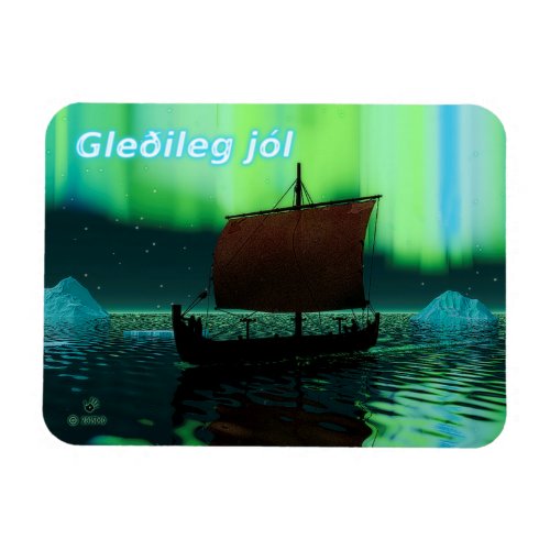 Gleileg jl _ Viking Ship And Northern Lights Magnet