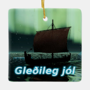 Gleðileg Jól - Viking Ship Ceramic Ornament