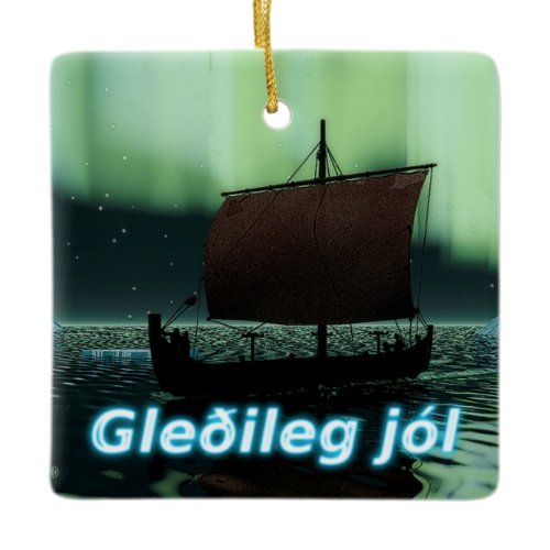 Gleðileg Jól - Viking Ship Ceramic Ornament