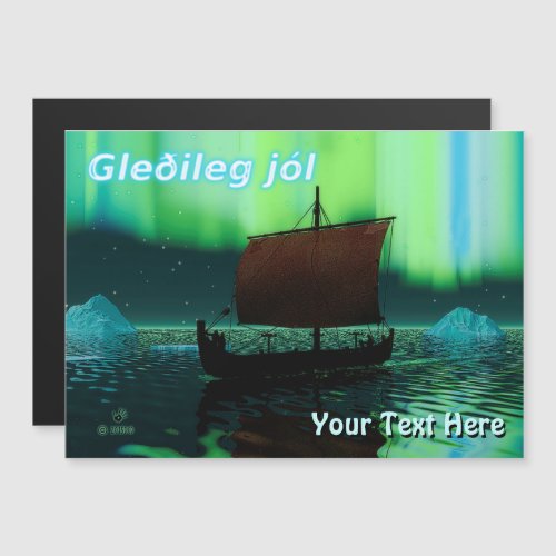 Gleileg Jl _ Viking Ship Under Northern Lights