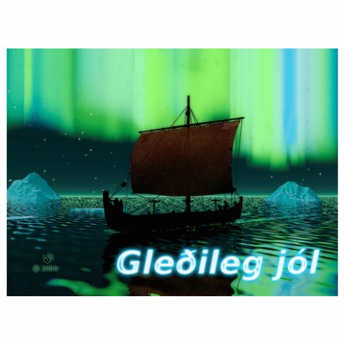 Gleileg Jl _ Viking Ship Under Northern Lights Statuette