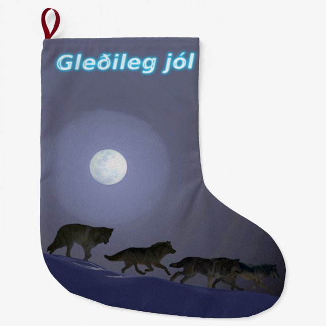 Gleðileg jól - Wolf Pack Large Christmas Stocking (Front)