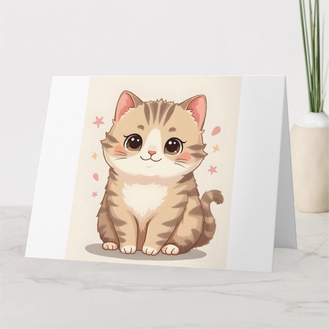 Gleeful Cat: Sweet Kawaii Kitten Art for Any Room Card (Front)