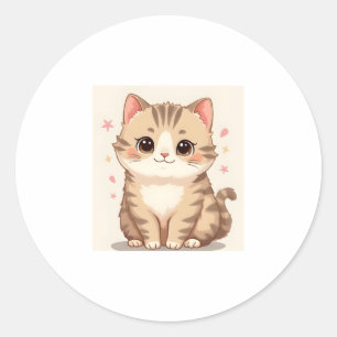 Gleeful Cat: Sweet Kawaii Kitten Art for Any Room Classic Round Sticker