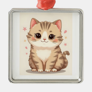 Gleeful Cat: Sweet Kawaii Kitten Art for Any Room Metal Ornament