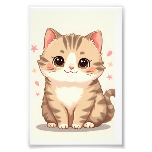 Gleeful Cat: Sweet Kawaii Kitten Art for Any Room Photo Print