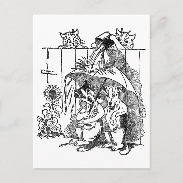 Gleeful Cats Douse Dogs Vintage Louis Wain Postcard (Front)