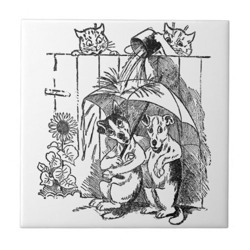 Gleeful Cats Douse Dogs Vintage Louis Wain Tile