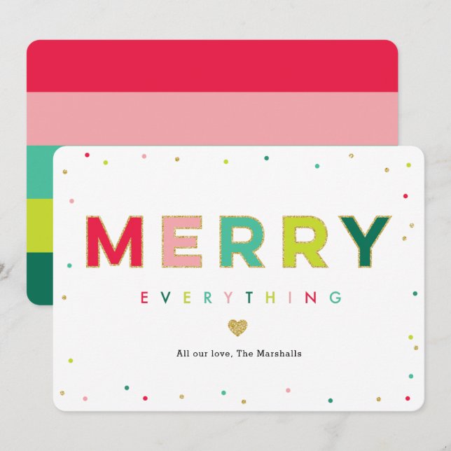 Gleeful Merry No Photo Modern Holiday Card (Front/Back)